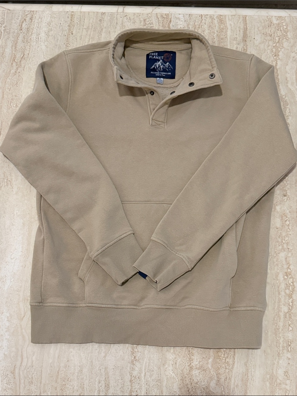Free Planet Men’s Tan Quarter-Snap Zip-Up Sweater